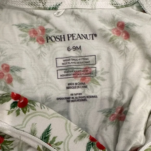 Posh Peanut White, Green and Red Floral Kids Footie - Picture 3 of 4